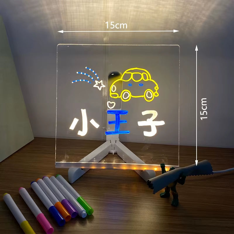 Led Note Board with Colors Led Letter Message Board Note Glass with 7 Colorful Pens Erasable Neon Sign Clear Glass Writing Board