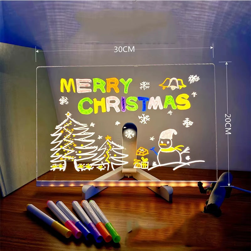 Led Note Board with Colors Led Letter Message Board Note Glass with 7 Colorful Pens Erasable Neon Sign Clear Glass Writing Board