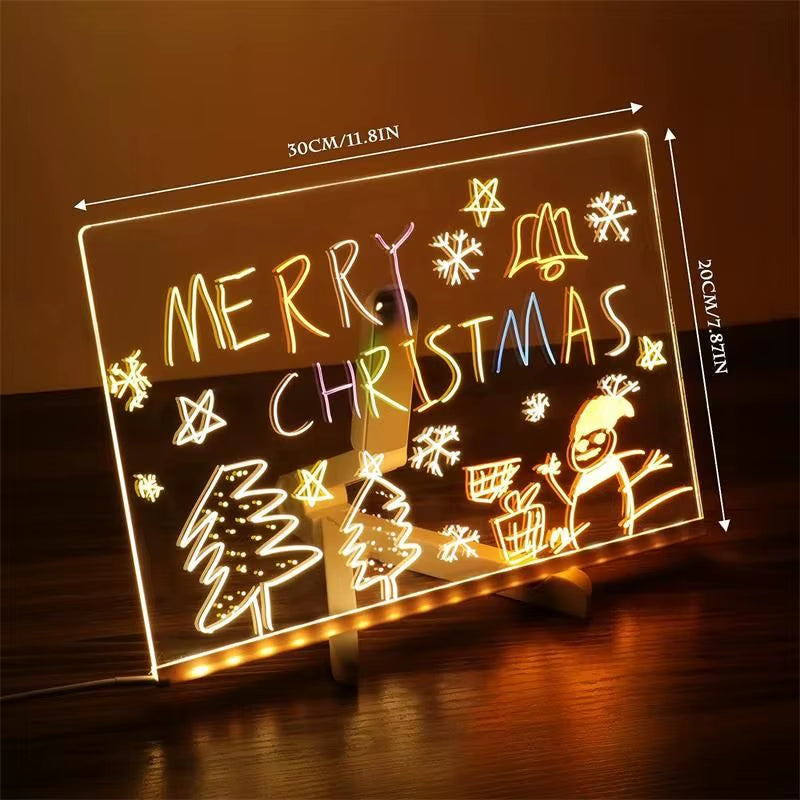 Led Note Board with Colors Led Letter Message Board Note Glass with 7 Colorful Pens Erasable Neon Sign Clear Glass Writing Board